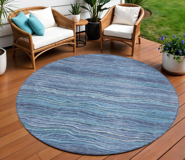 Homeroots 3' Indoor Outdoor Abstract Area Rug - Washable, Stain Resistant, Perfect For High Traffic Spaces Blue Polyester 618270