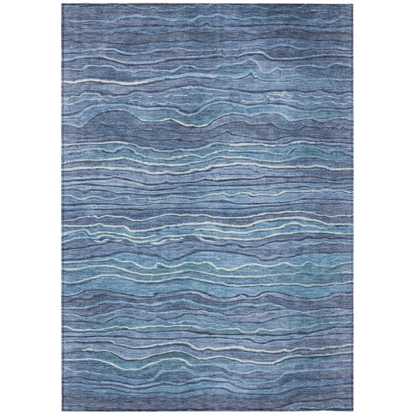HomeRoots 5' Abstract Denim Blue and Sky Blue Area Rug – Durable, Washable, Indoor-Outdoor Coastal Charm 8' X 10' 618271