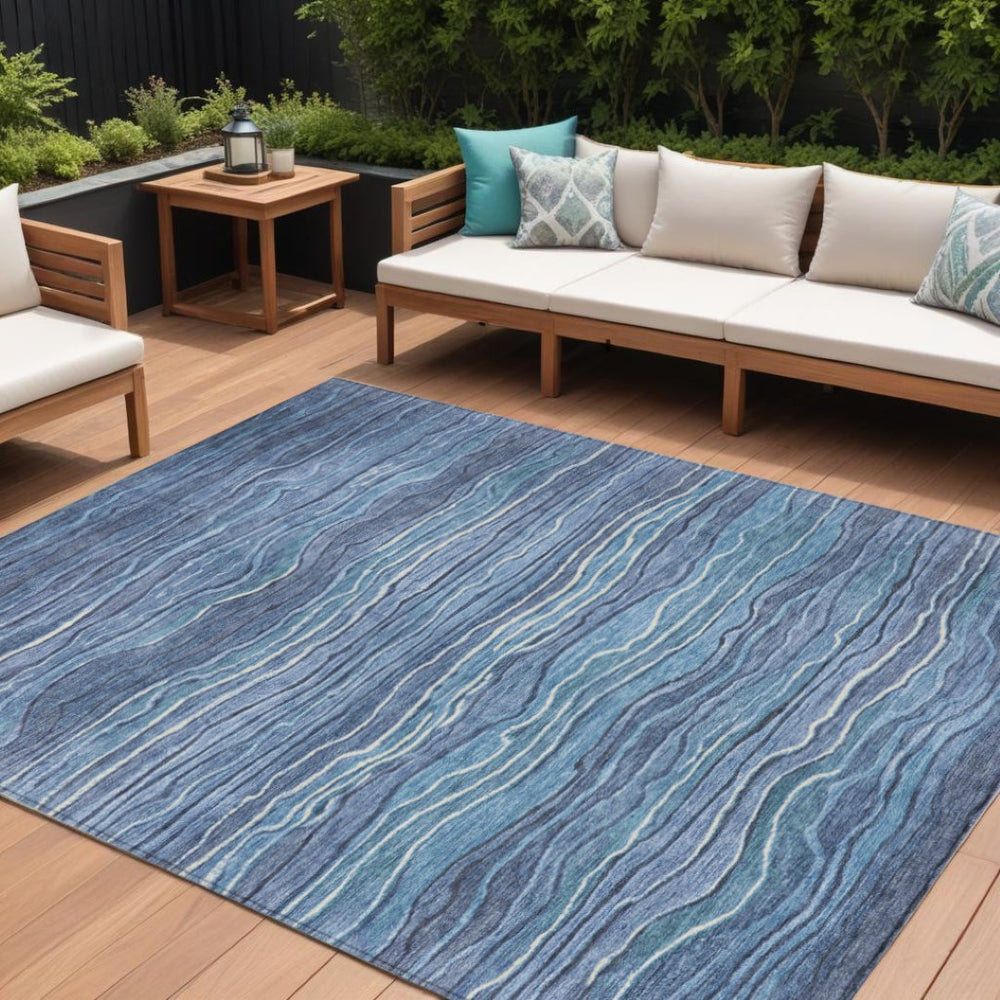 HomeRoots 5' Abstract Denim Blue and Sky Blue Area Rug – Durable, Washable, Indoor-Outdoor Coastal Charm 9' X 12' 618272