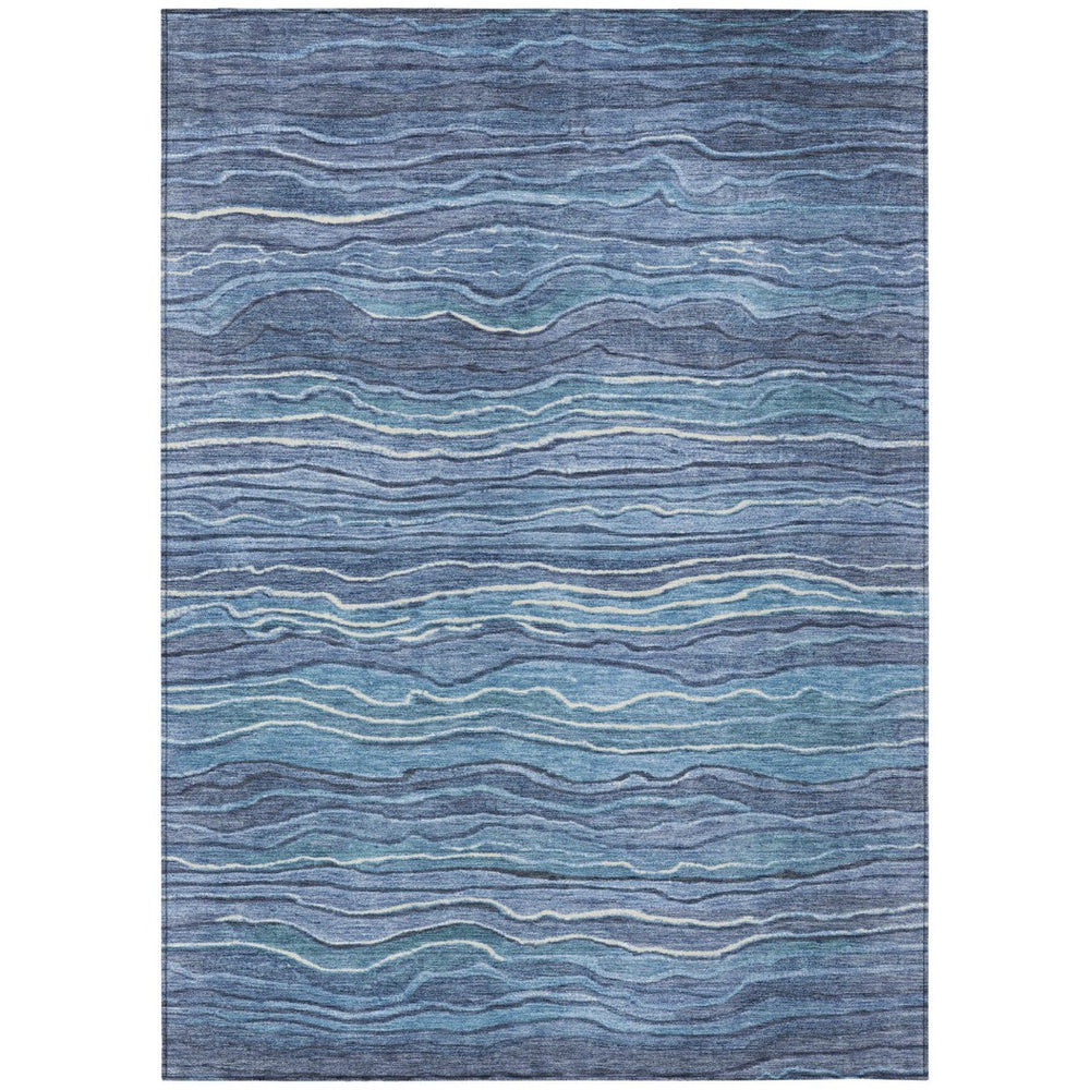 HomeRoots 5' Abstract Denim Blue and Sky Blue Area Rug – Durable, Washable, Indoor-Outdoor Coastal Charm 9' X 12' 618272