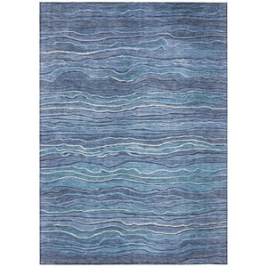HomeRoots 5' Abstract Denim Blue and Sky Blue Area Rug – Durable, Washable, Indoor-Outdoor Coastal Charm 9' X 12' 618272