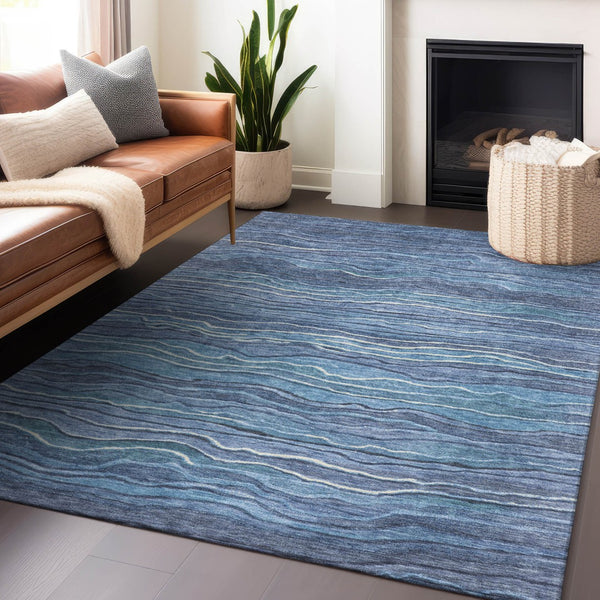 Homeroots 3' Indoor Outdoor Abstract Area Rug - Washable, Stain Resistant, Perfect For High Traffic Spaces Blue Polyester 618272