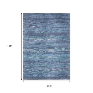 Homeroots 3' Indoor Outdoor Abstract Area Rug - Washable, Stain Resistant, Perfect For High Traffic Spaces Blue Polyester 618273