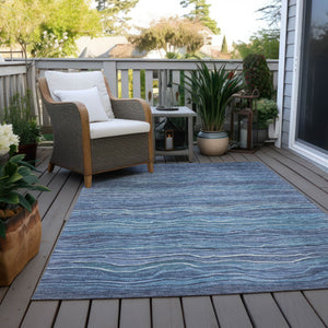 Homeroots 3' Indoor Outdoor Abstract Area Rug - Washable, Stain Resistant, Perfect For High Traffic Spaces Blue Polyester 618273