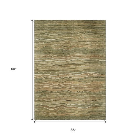 Homeroots 3' Indoor Outdoor Abstract Area Rug - Washable, Stain Resistant, Perfect For High Traffic Spaces Fern Polyester 618274