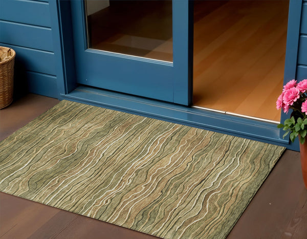 Homeroots 3' Indoor Outdoor Abstract Area Rug - Washable, Stain Resistant, Perfect For High Traffic Spaces Fern Polyester 618274