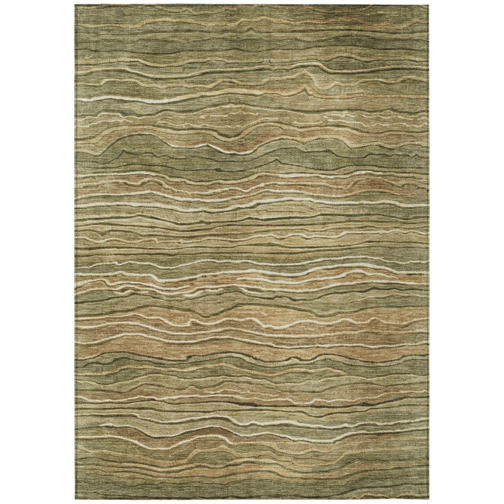 HomeRoots 5' Stylish Fern Green and Taupe Abstract Area Rug for Indoor and Outdoor Spaces – Washable & Durable 5' X 8' 618275