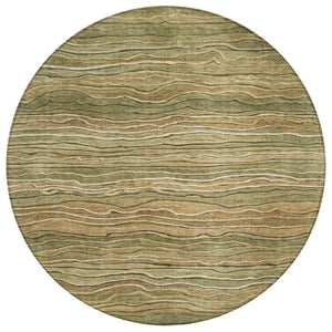 HomeRoots 5' Stylish Fern Green and Taupe Abstract Area Rug for Indoor and Outdoor Spaces – Washable & Durable 8' Round 618276