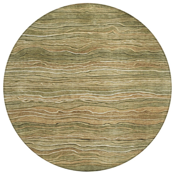 HomeRoots 5' Stylish Fern Green and Taupe Abstract Area Rug for Indoor and Outdoor Spaces – Washable & Durable 8' Round 618276