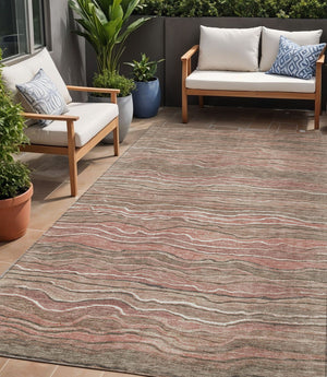 Homeroots 3' Indoor Outdoor Abstract Area Rug - Washable, Stain Resistant, Perfect For High Traffic Spaces Mocha Polyester 618281