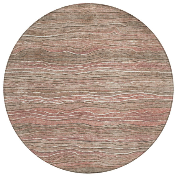 HomeRoots 5' Modern Abstract Brown and Copper Area Rug for Indoor or Outdoor Use, Washable and Durable Design 8' Round 618282
