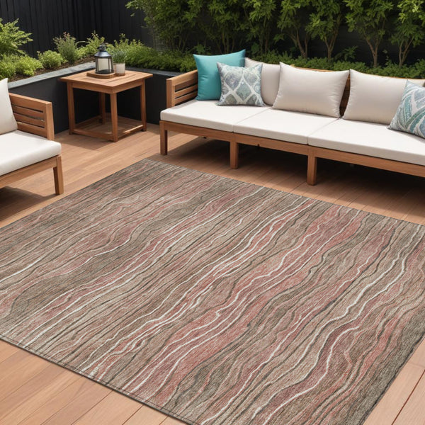 Homeroots 3' Indoor Outdoor Abstract Area Rug - Washable, Stain Resistant, Perfect For High Traffic Spaces Mocha Polyester 618283