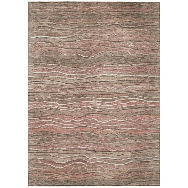 HomeRoots 5' Modern Abstract Brown and Copper Area Rug for Indoor or Outdoor Use, Washable and Durable Design 10' X 14' 618285