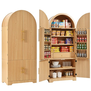 English Elm K&k Farmhouse Pantry Cabinet 72 Inch Tall Mdf Cupboard with Adjustable Shelves Natural N707S000020Y