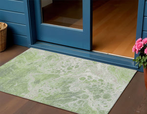 Homeroots 3' X 5' Artistic Green And Ivory Abstract Washable Indoor-outdoor Area Rug For Stylish Spaces Aloe Polyester 618292