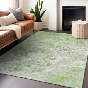 Homeroots 3' X 5' Artistic Green And Ivory Abstract Washable Indoor-outdoor Area Rug For Stylish Spaces Aloe Polyester 618296
