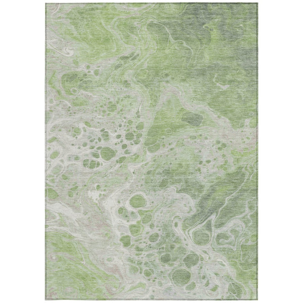 Homeroots 3' X 5' Artistic Green And Ivory Abstract Washable Indoor-outdoor Area Rug For Stylish Spaces Aloe Polyester 618297