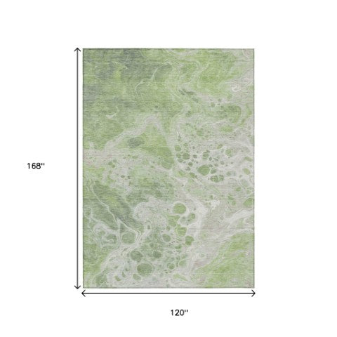 Homeroots 3' X 5' Artistic Green And Ivory Abstract Washable Indoor-outdoor Area Rug For Stylish Spaces Aloe Polyester 618297