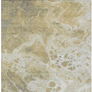 Homeroots 3' X 5' Artistic Green And Ivory Abstract Washable Indoor-outdoor Area Rug For Stylish Spaces Gold Polyester 618298