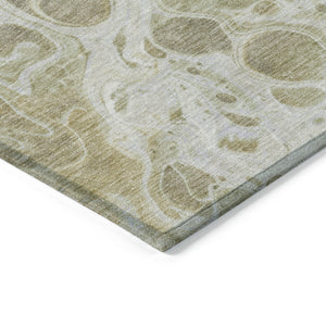 Homeroots 3' X 5' Artistic Green And Ivory Abstract Washable Indoor-outdoor Area Rug For Stylish Spaces Gold Polyester 618298