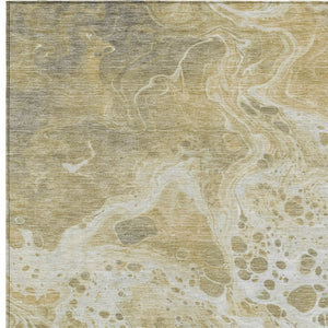 Homeroots 3' X 5' Artistic Green And Ivory Abstract Washable Indoor-outdoor Area Rug For Stylish Spaces Gold Polyester 618298