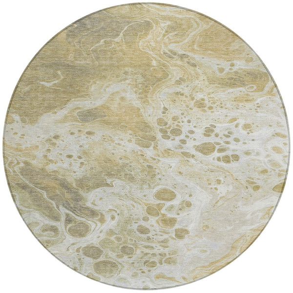 Homeroots 3' X 5' Artistic Green And Ivory Abstract Washable Indoor-outdoor Area Rug For Stylish Spaces Gold Polyester 618300