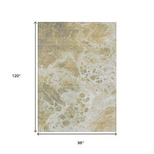 Homeroots 3' X 5' Artistic Green And Ivory Abstract Washable Indoor-outdoor Area Rug For Stylish Spaces Gold Polyester 618301