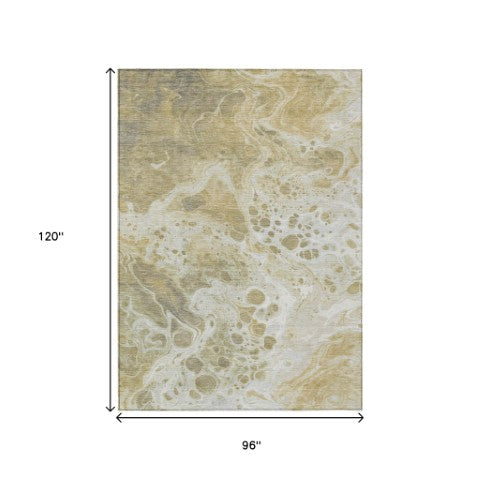 Homeroots 3' X 5' Artistic Green And Ivory Abstract Washable Indoor-outdoor Area Rug For Stylish Spaces Gold Polyester 618301