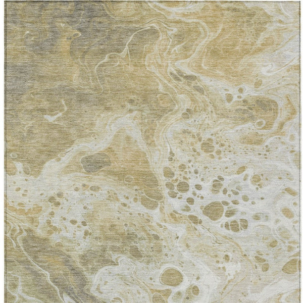 Homeroots 3' X 5' Artistic Green And Ivory Abstract Washable Indoor-outdoor Area Rug For Stylish Spaces Gold Polyester 618301