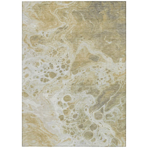 Homeroots 3' X 5' Artistic Green And Ivory Abstract Washable Indoor-outdoor Area Rug For Stylish Spaces Gold Polyester 618302
