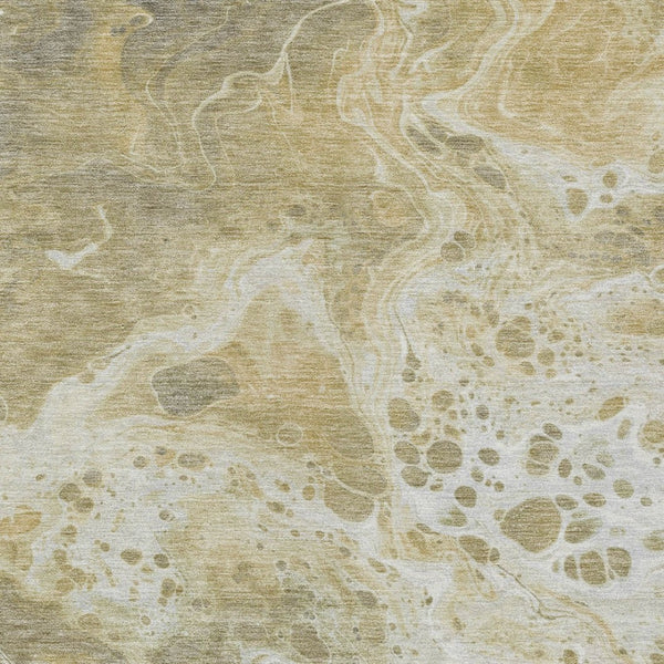 Homeroots 3' X 5' Artistic Green And Ivory Abstract Washable Indoor-outdoor Area Rug For Stylish Spaces Gold Polyester 618303