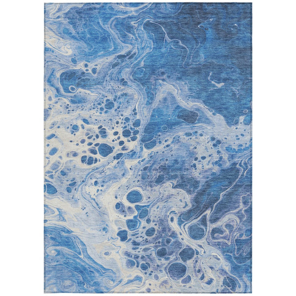 Homeroots 3' X 5' Artistic Green And Ivory Abstract Washable Indoor-outdoor Area Rug For Stylish Spaces Navy Polyester 618305