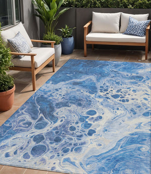 Homeroots 3' X 5' Artistic Green And Ivory Abstract Washable Indoor-outdoor Area Rug For Stylish Spaces Navy Polyester 618305