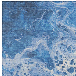 Homeroots 3' X 5' Artistic Green And Ivory Abstract Washable Indoor-outdoor Area Rug For Stylish Spaces Navy Polyester 618305