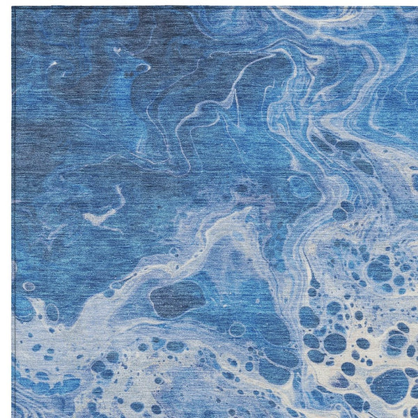 Homeroots 3' X 5' Artistic Green And Ivory Abstract Washable Indoor-outdoor Area Rug For Stylish Spaces Navy Polyester 618305