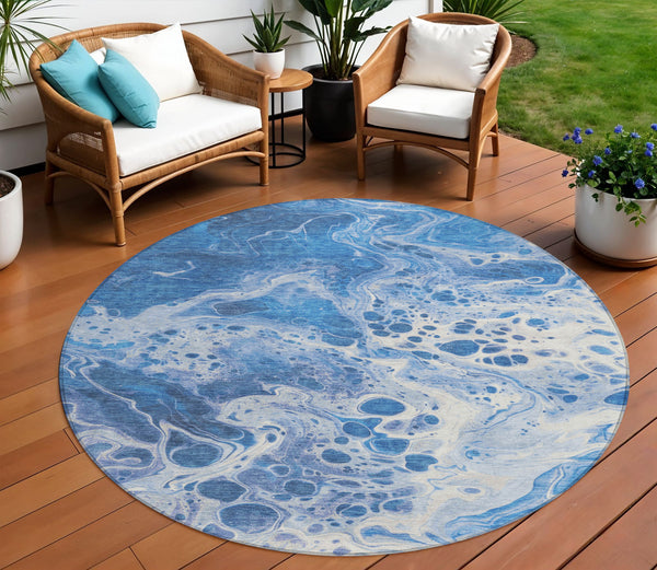 Homeroots 3' X 5' Artistic Green And Ivory Abstract Washable Indoor-outdoor Area Rug For Stylish Spaces Navy Polyester 618306