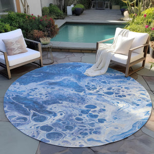 Homeroots 3' X 5' Artistic Green And Ivory Abstract Washable Indoor-outdoor Area Rug For Stylish Spaces Navy Polyester 618306