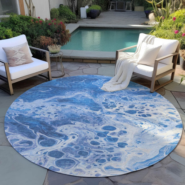 Homeroots 3' X 5' Artistic Green And Ivory Abstract Washable Indoor-outdoor Area Rug For Stylish Spaces Navy Polyester 618306