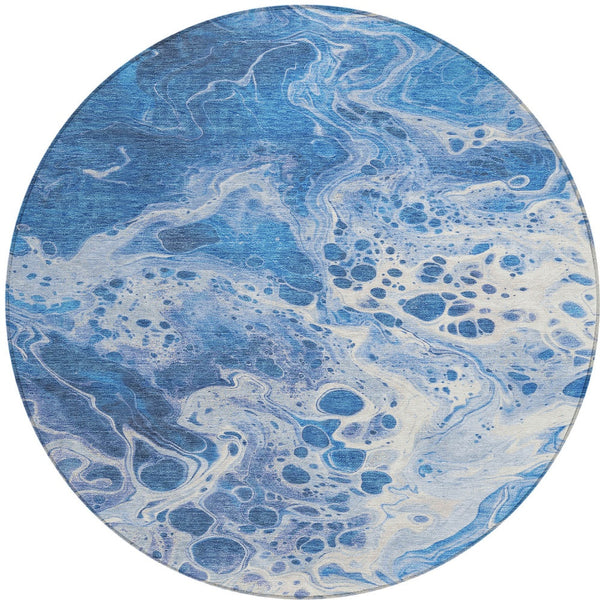 Homeroots 3' X 5' Artistic Green And Ivory Abstract Washable Indoor-outdoor Area Rug For Stylish Spaces Navy Polyester 618306