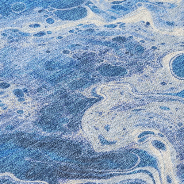 Homeroots 3' X 5' Artistic Green And Ivory Abstract Washable Indoor-outdoor Area Rug For Stylish Spaces Navy Polyester 618306