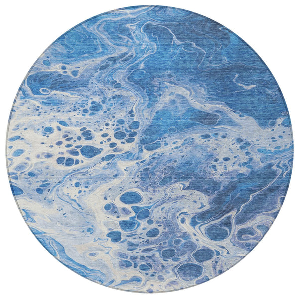 Homeroots 3' X 5' Artistic Green And Ivory Abstract Washable Indoor-outdoor Area Rug For Stylish Spaces Navy Polyester 618306