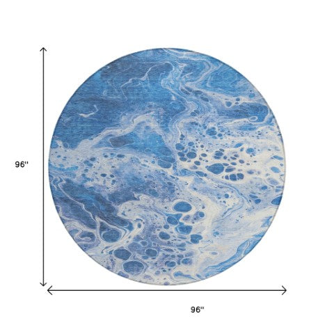 Homeroots 3' X 5' Artistic Green And Ivory Abstract Washable Indoor-outdoor Area Rug For Stylish Spaces Navy Polyester 618306