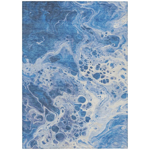 HomeRoots 5' Navy Blue and Ivory Abstract Area Rug - Stylish, Washable, Durable for Indoor and Outdoor Spaces 8' X 10' 618307