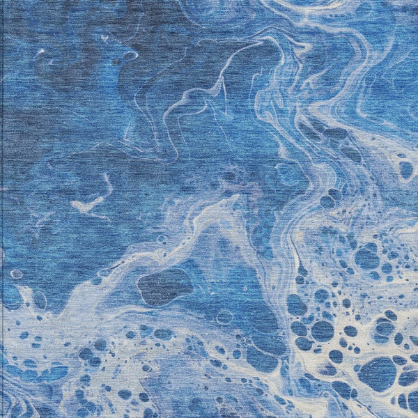 Homeroots 3' X 5' Artistic Green And Ivory Abstract Washable Indoor-outdoor Area Rug For Stylish Spaces Navy Polyester 618307