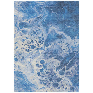Homeroots 3' X 5' Artistic Green And Ivory Abstract Washable Indoor-outdoor Area Rug For Stylish Spaces Navy Polyester 618308