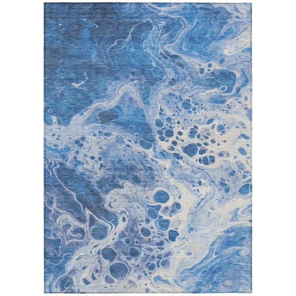 HomeRoots 5' Navy Blue and Ivory Abstract Area Rug - Stylish, Washable, Durable for Indoor and Outdoor Spaces 9' X 12' 618308