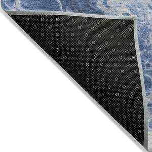 Homeroots 3' X 5' Artistic Green And Ivory Abstract Washable Indoor-outdoor Area Rug For Stylish Spaces Navy Polyester 618308