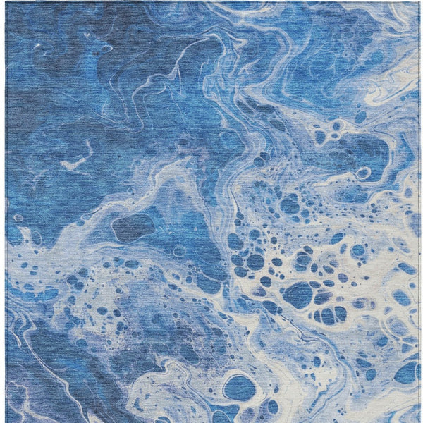 HomeRoots 5' Navy Blue and Ivory Abstract Area Rug - Stylish, Washable, Durable for Indoor and Outdoor Spaces 10' X 14' 618309