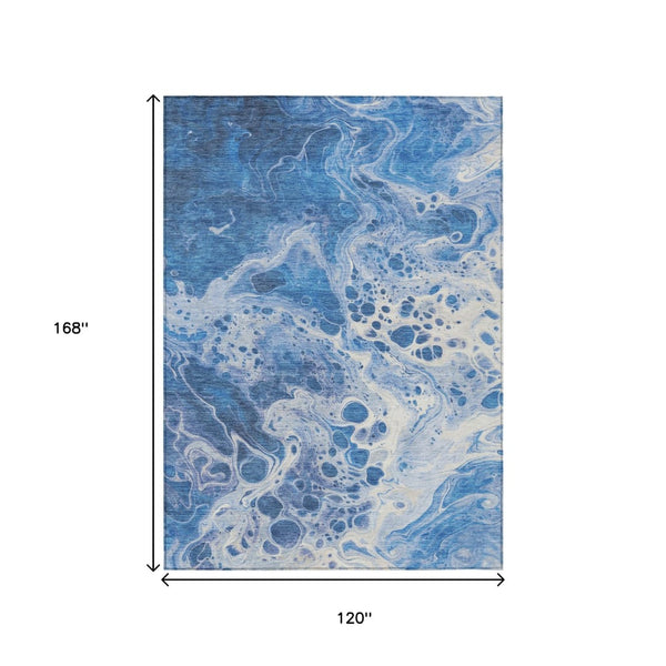 HomeRoots 5' Navy Blue and Ivory Abstract Area Rug - Stylish, Washable, Durable for Indoor and Outdoor Spaces 10' X 14' 618309