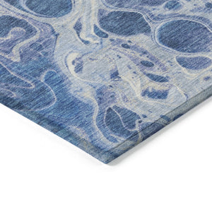 HomeRoots 5' Navy Blue and Ivory Abstract Area Rug - Stylish, Washable, Durable for Indoor and Outdoor Spaces 10' X 14' 618309